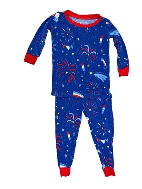 Little Sleepies Blue Fireworks Pajama Set with Red Trim